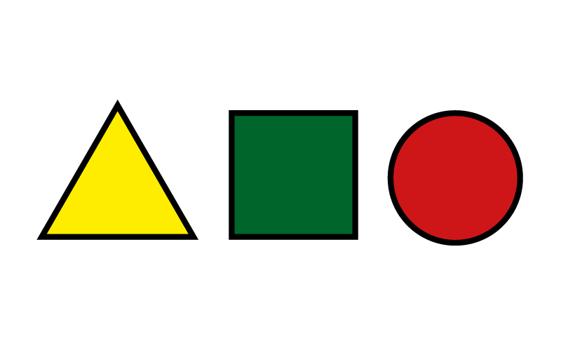 Logo Kammermann Bodenbeläge: drei geometrische Grundformen (gelbes Dreieck, grünes Quadrat, roter Kreis) mit schwarzen Konturen.